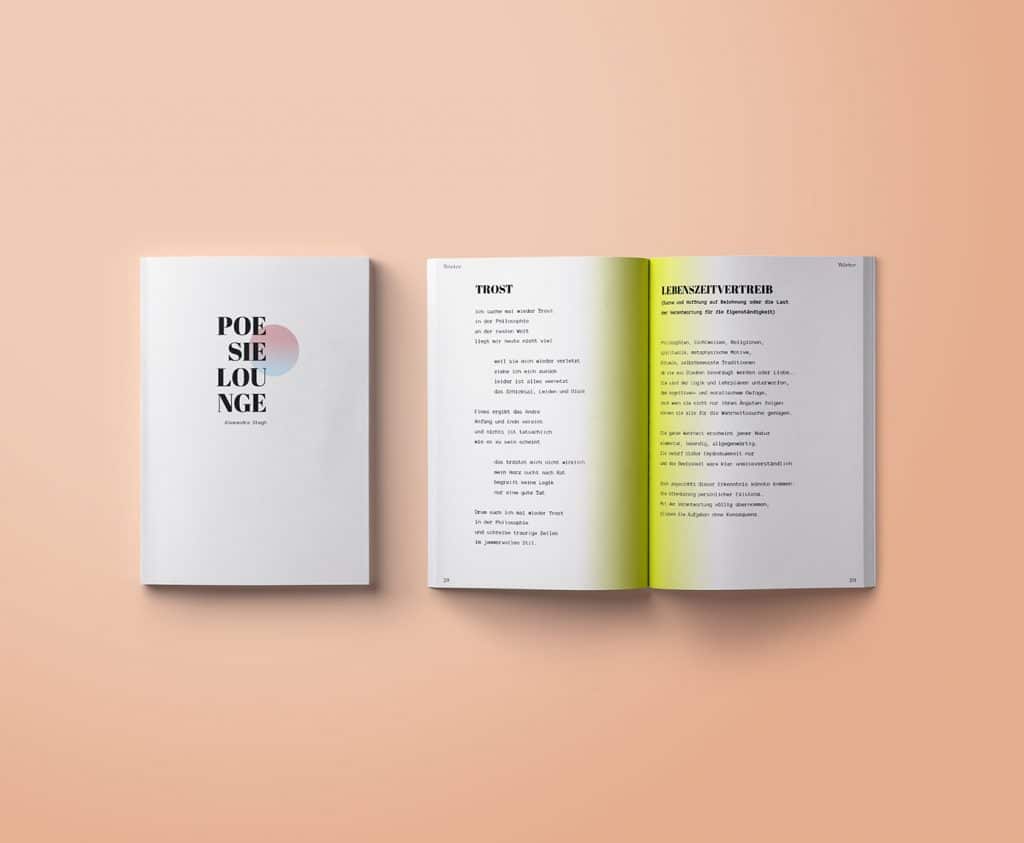Poesie Lounge Alexandra Stegh Gedichtband Publikation Design Gedichtband Poesie Lounge