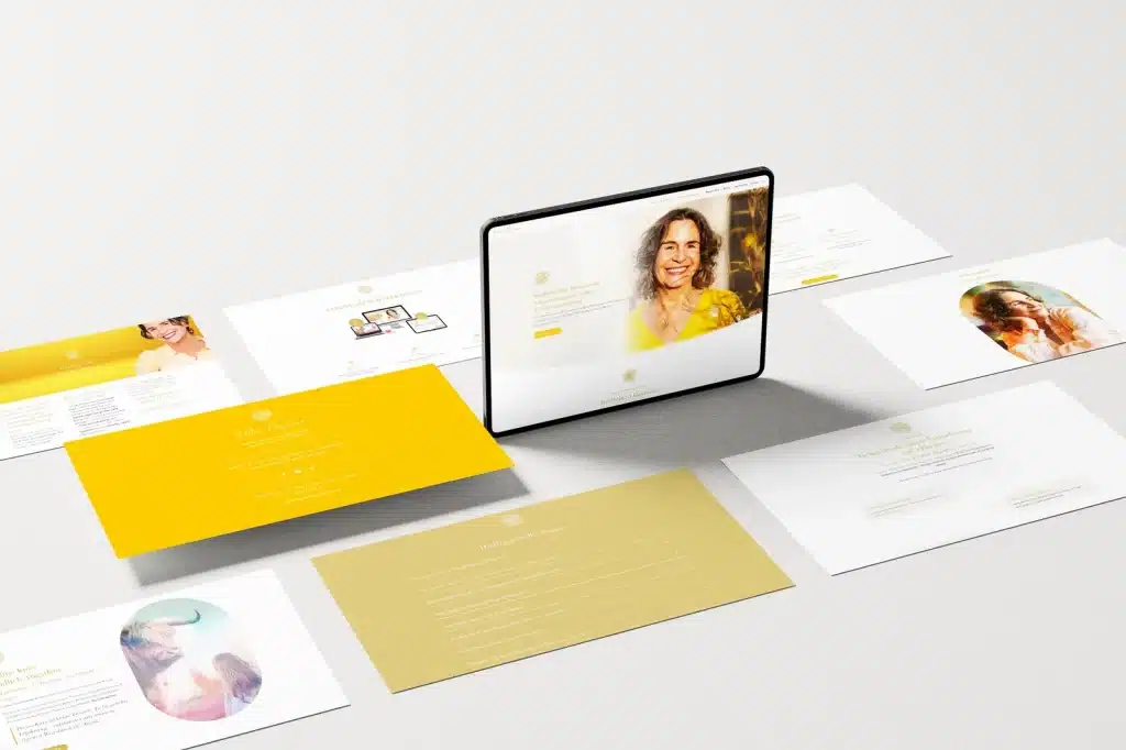 Branding Bewusstseins-Coaching – Visitenkarten Bettina Flossmann Branding für Bewusstseins-Coaching – Visitenkarten und Tablet-Ansicht für Bettina Flossmann