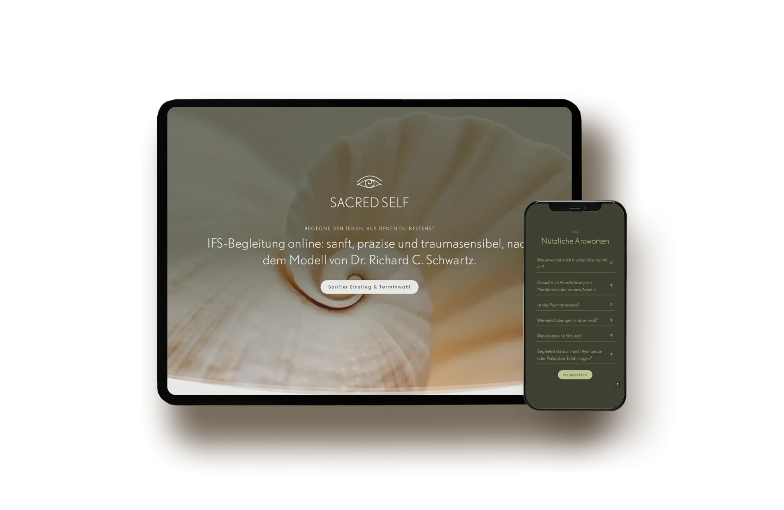Website für IFS-Therapie Sacred Self auf Tablet und Smartphone, Webdesign und Branding von CELA design